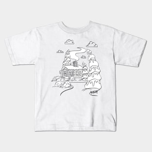 Christmas Log Cabin WinterScene Printable Coloring Kids T-Shirt